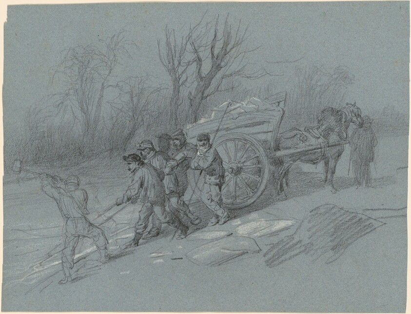 Workmen Gathering Ice at the Water's Edge