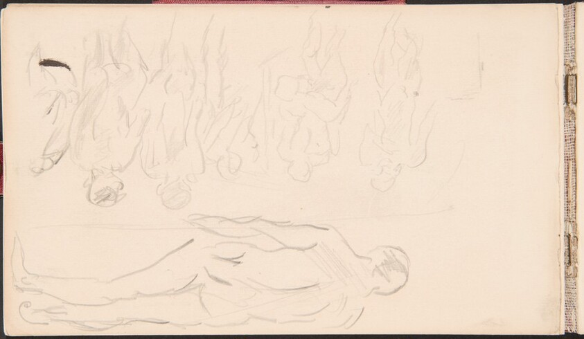 Male Portrait Study and Notes (Männerakte in Rückenansicht in einem Bad) [p. 18]