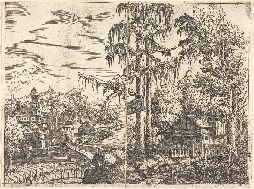 Landscape with View of a Farmer's Cottage and a Town near a River