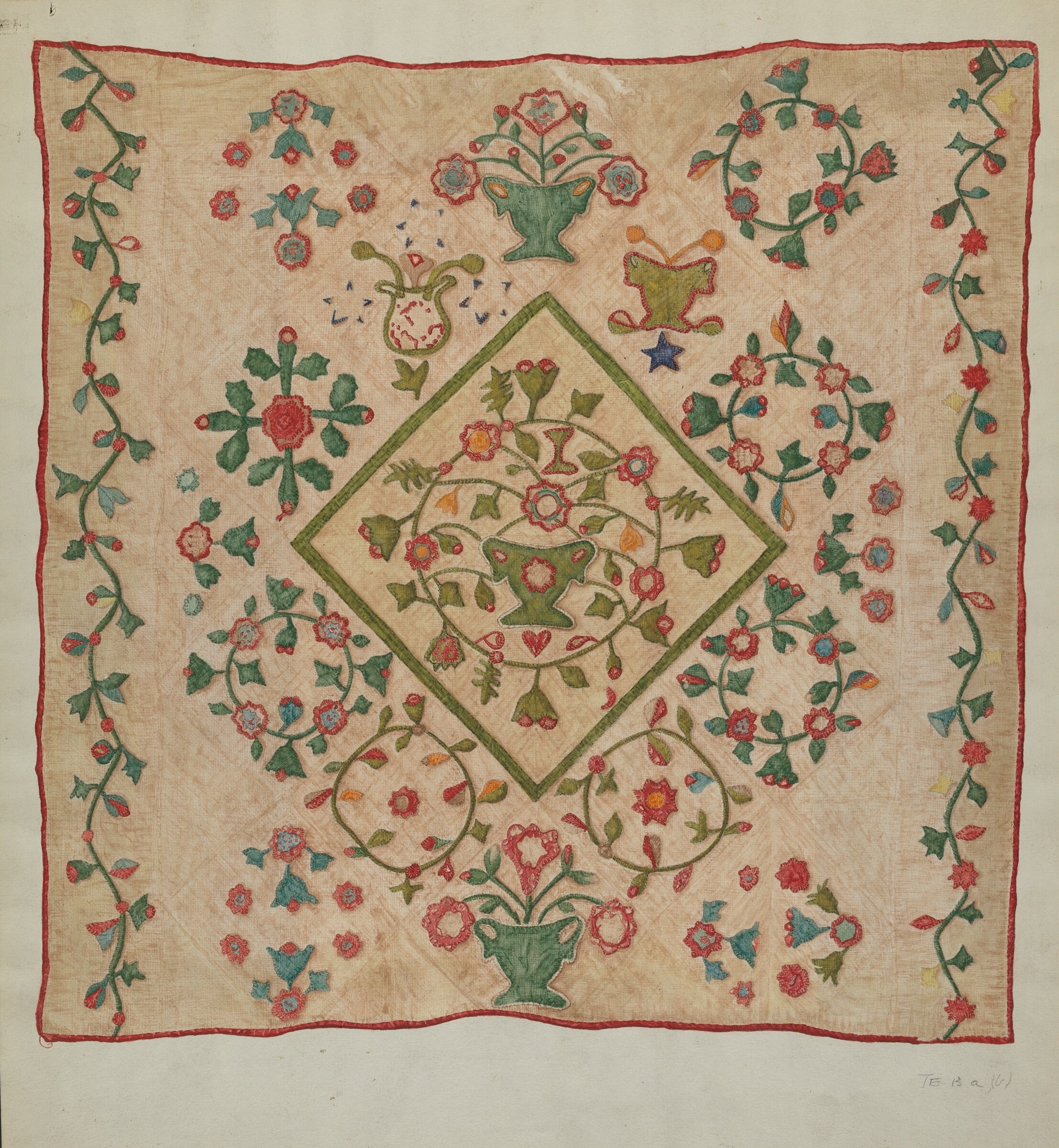 Applique Quilt, Mildred E. Bent, 1935/1942