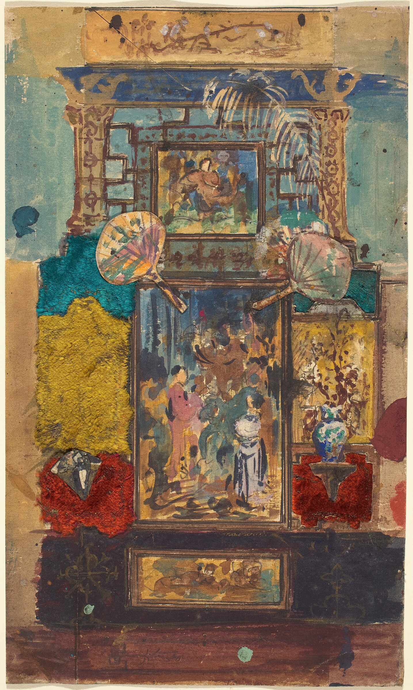 Stage Set Consisting Of Painted Panels, Fabrics, And Fans, Robert Caney, 1870/1890
