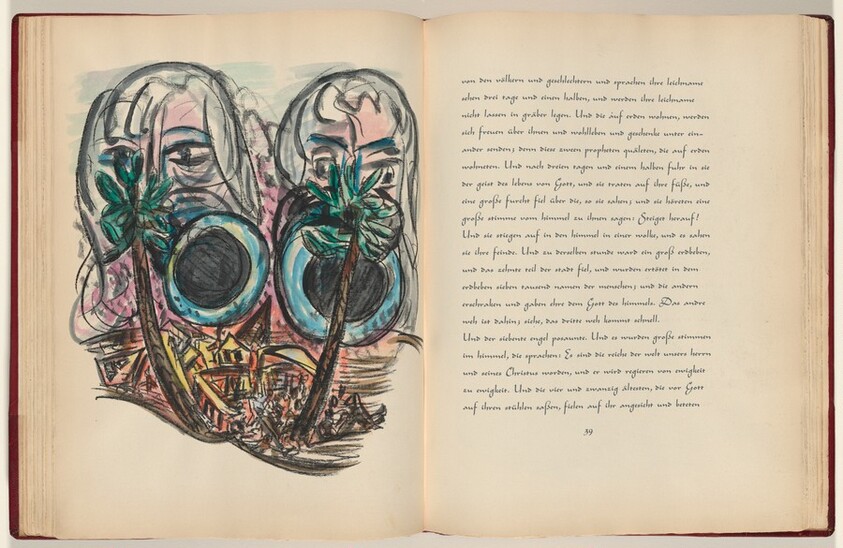 Johannes, Offenbarung, Kapitel 11, Verse 4 und 5 (John, Revelation, Chapter 11, Verses 4 and 5) (plate, page 38) from Apokalypse (Apocalypse)