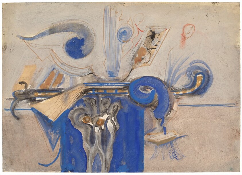 Abstract Composition in Blue, Black, Gray, and Tan