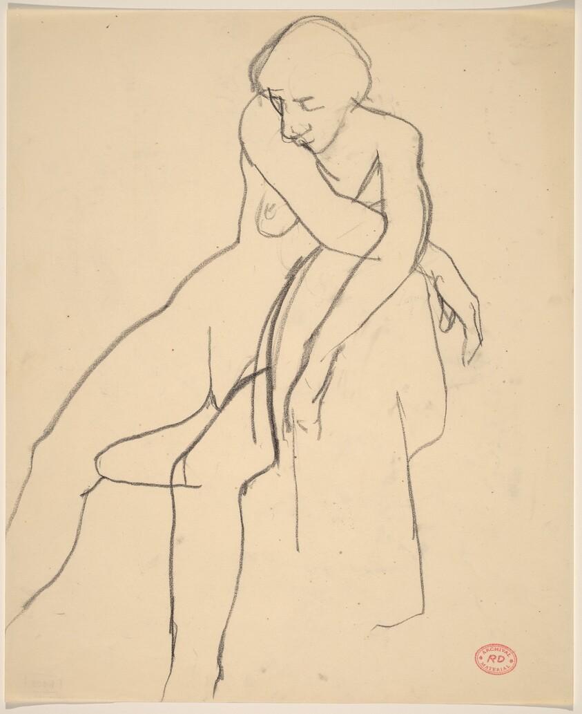 Untitled [female nude with arms crossed on chair back]