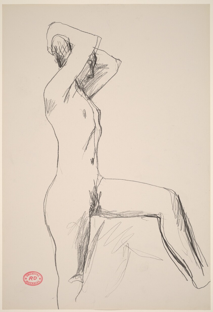 Untitled [standing female nude with arms behind head]