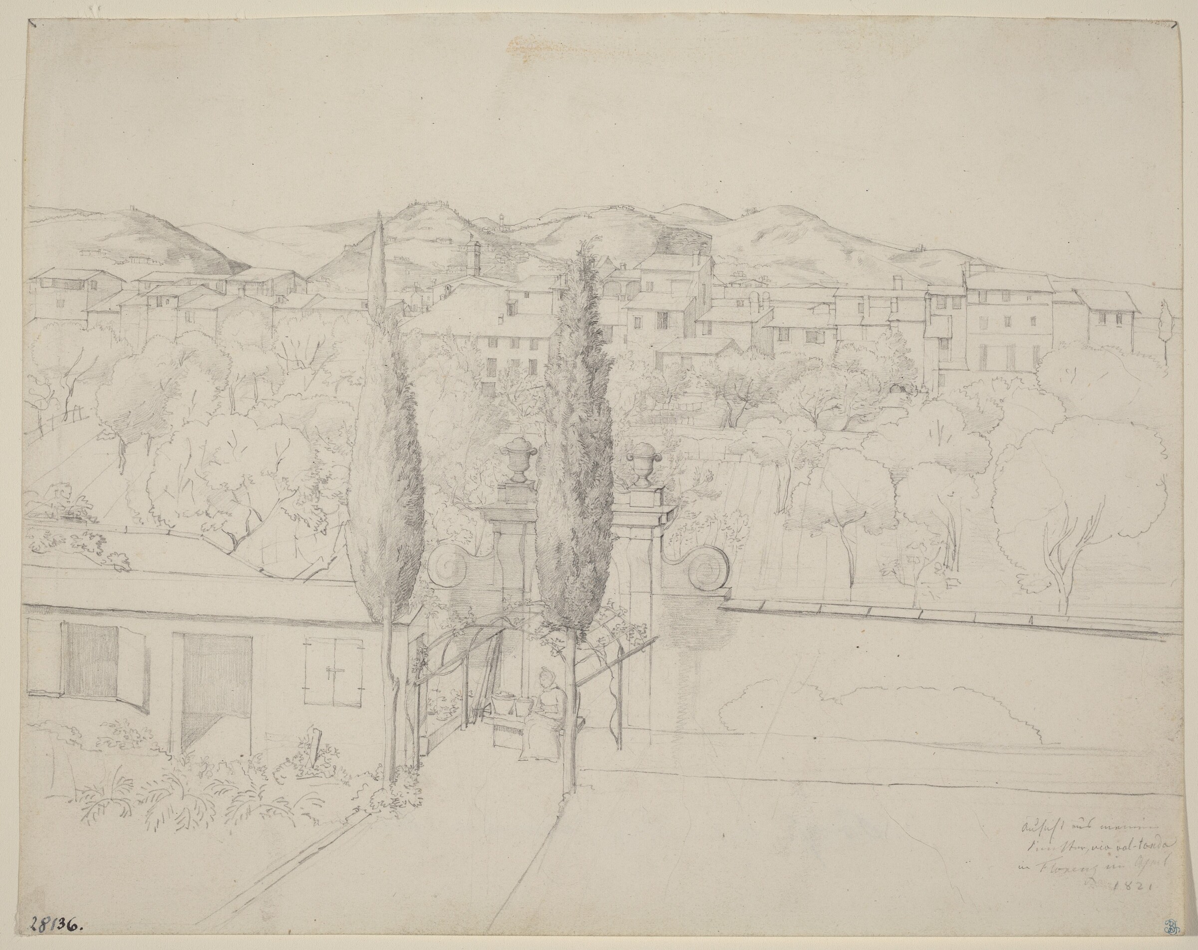 Aussicht aus meinem Fenster, via valfonda in Florenz (Gardens in Florence Seen from the Artist's Window), Anton Krüger, 1821