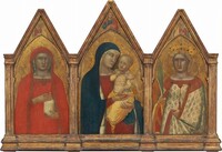 Madonna and Child with the Blessing Christ, and Saints Mary Magdalene and Catherine of Alexandria with Angels [entire triptych], Pietro Lorenzetti, probably 1340