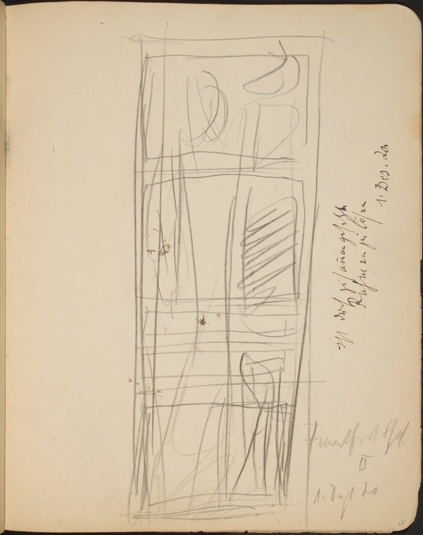 Skizze mit Gebäude und Himmel, Bezeichnung (Vertical Sketch with Building and Sky, Inscription) [p. 35]