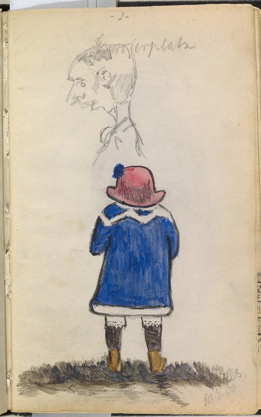 Young Girl Dressed in Blue seen from Behind
