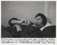 Gregory Corso musing on cot in room Peter Orlovsky & I shared in Tangier 1961 - we interviewed each other and Burroughs for first issue of City Lights Journal for Protection of All Beings, lots of talk., Allen Ginsberg, 1961, printed 1990