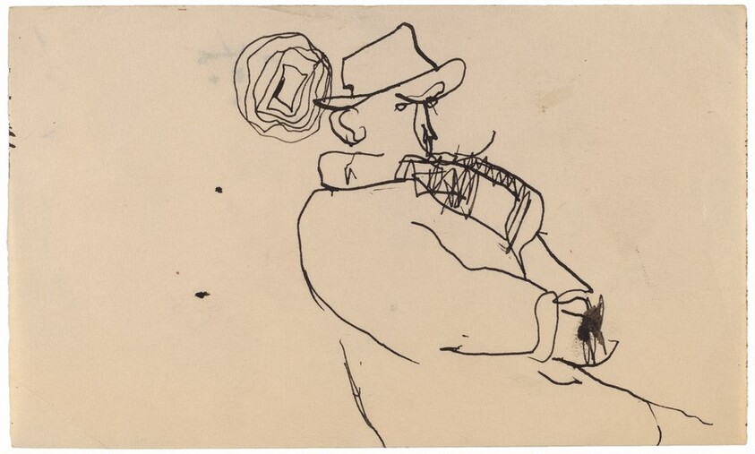 Seated Man in Overcoat and Hat, with Hands Clasped