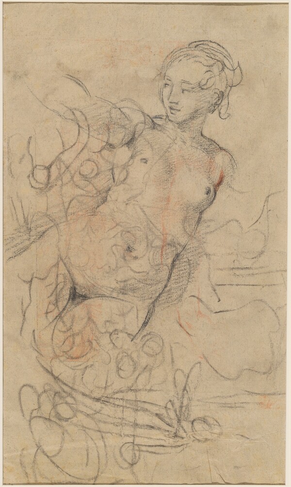 A Reclining Nude with Her Right Arm Raised over a Swift Composition Study [verso]