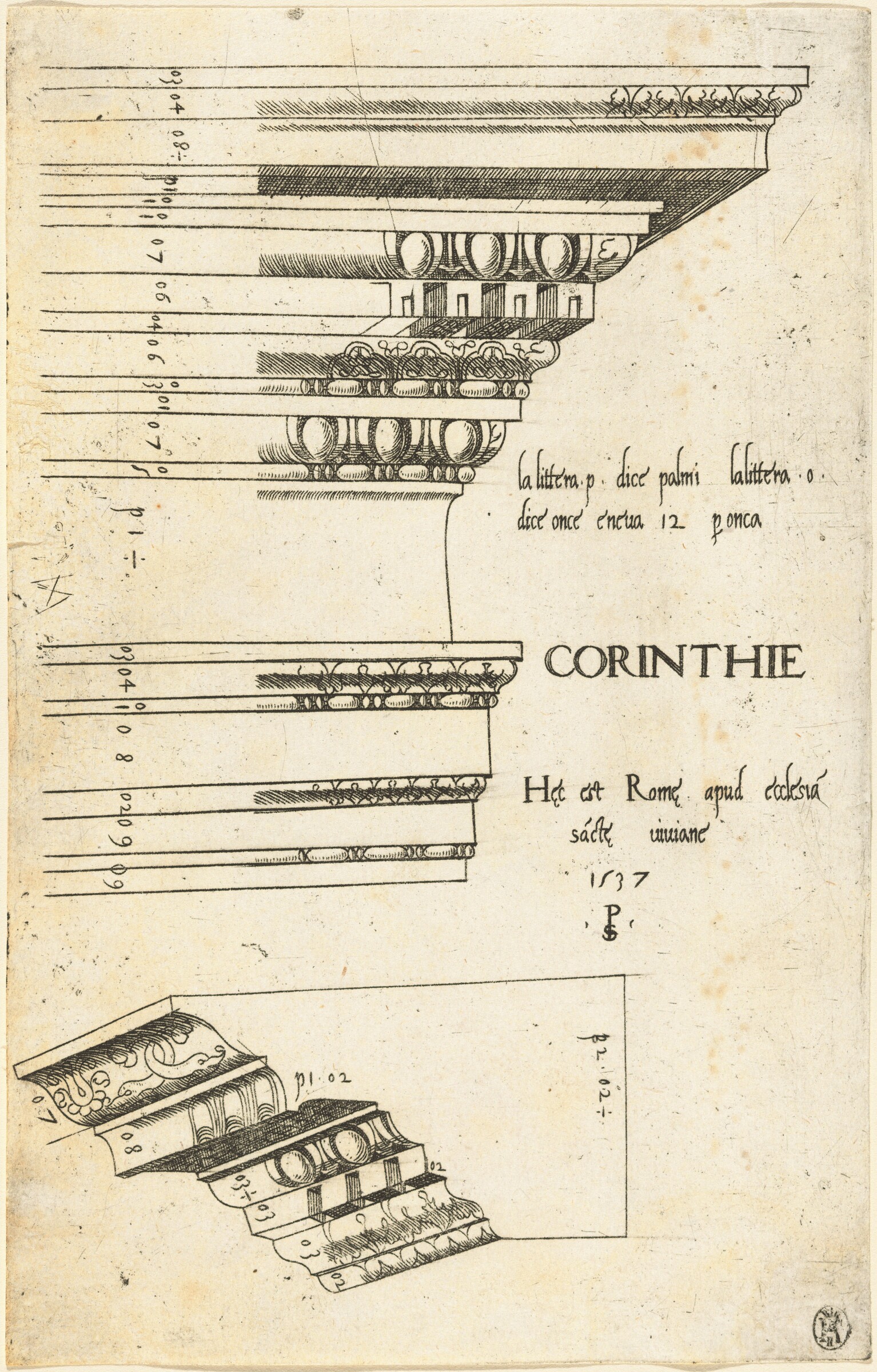 Entablature from the Church of Saint Bibiana, Rome, Master PS, 1537