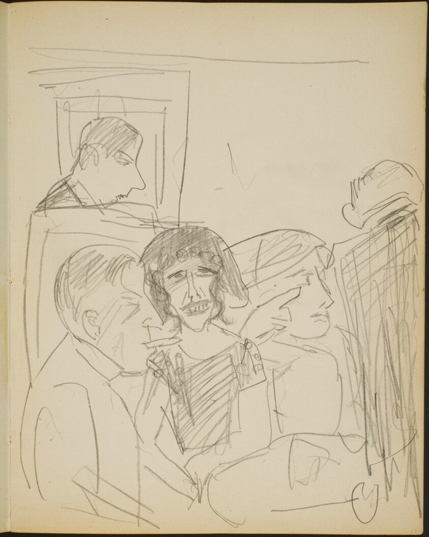 Tischgesellschaft in einer Bar (Five People at a Table in a Bar) [p. 13]