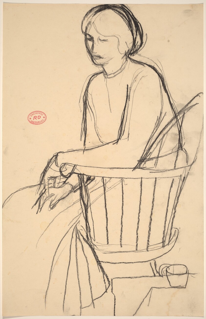 Untitled [woman in a dress seated in a Windsor chair]