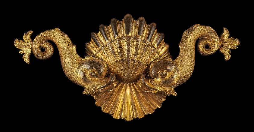 Appliqué in the Form of Paired Dolphins on a Scallop Shell