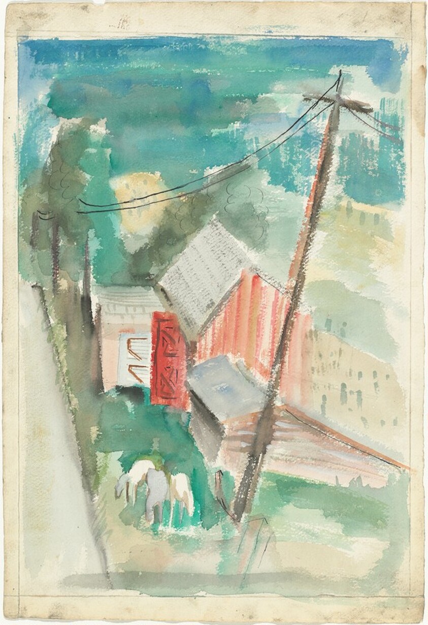 Untitled (Farm scene horses and barn)