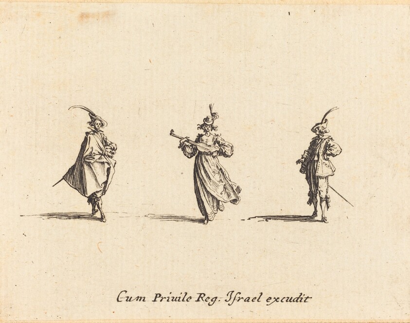 Lady with String Instrument, and Two Gentlemen