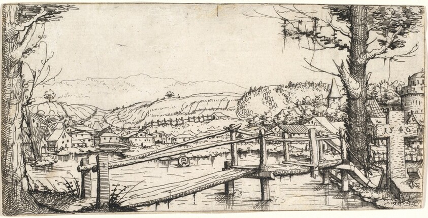 River Landscape with a Footbridge