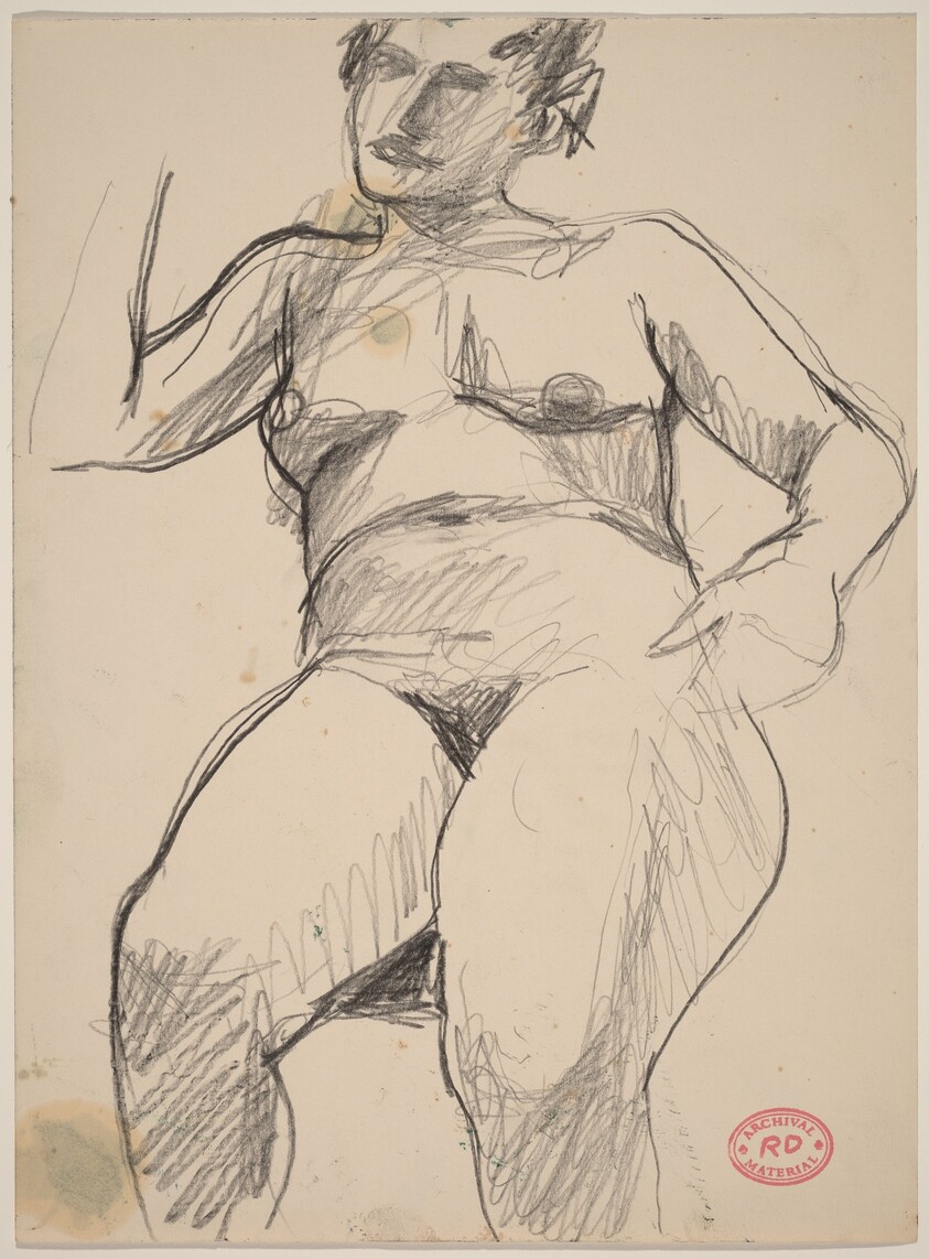 Untitled [seated female nude with one arm raised and one down]