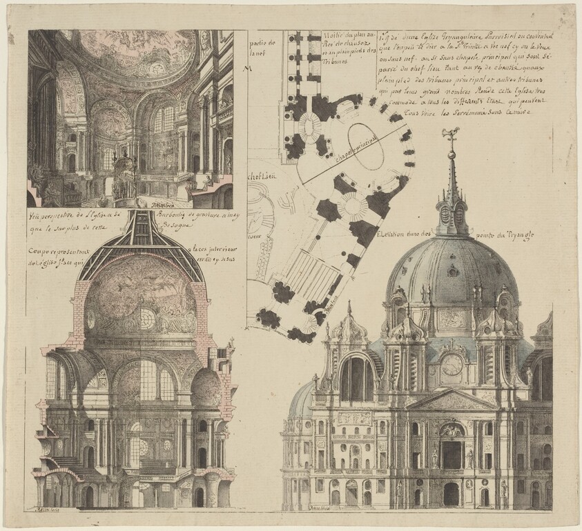 Three Views and a Plan of a Triangular Parish Church