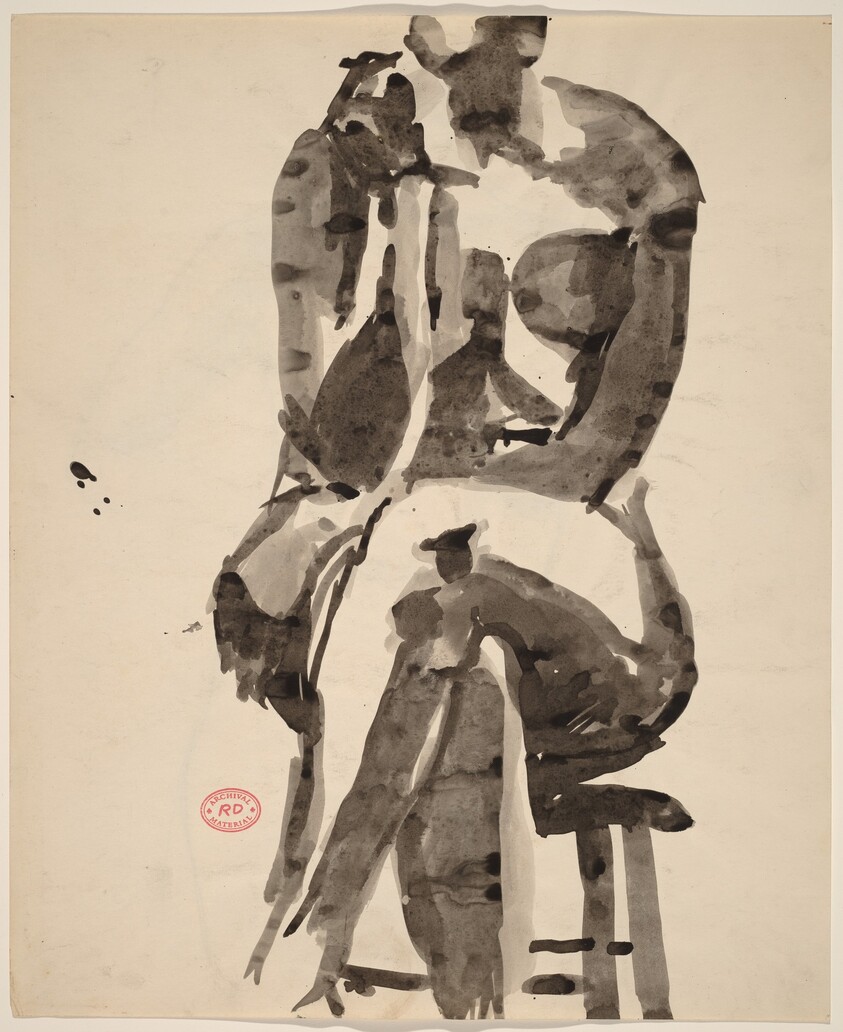 Untitled [front view of a female nude seated on a stool] [recto]