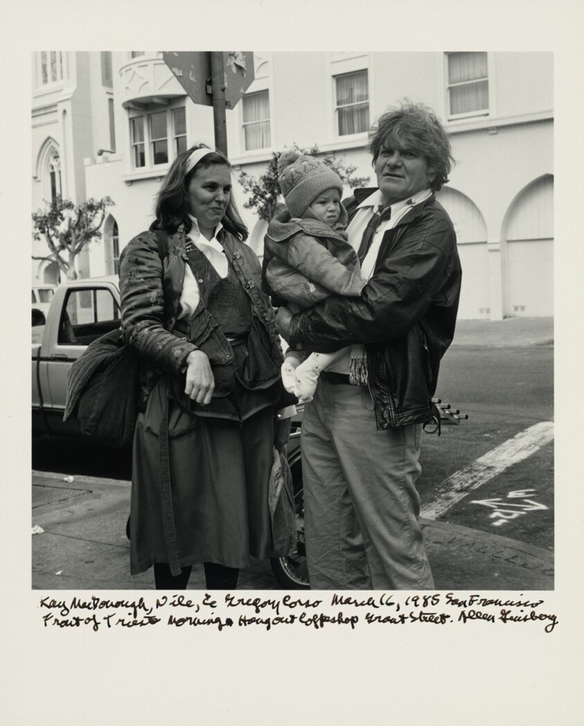 Kay MacDonough, Nile, & Gregory Corso March 16, 1985 San Francisco Front of Trieste Morning Hangout Coffeeshop Grant Street.