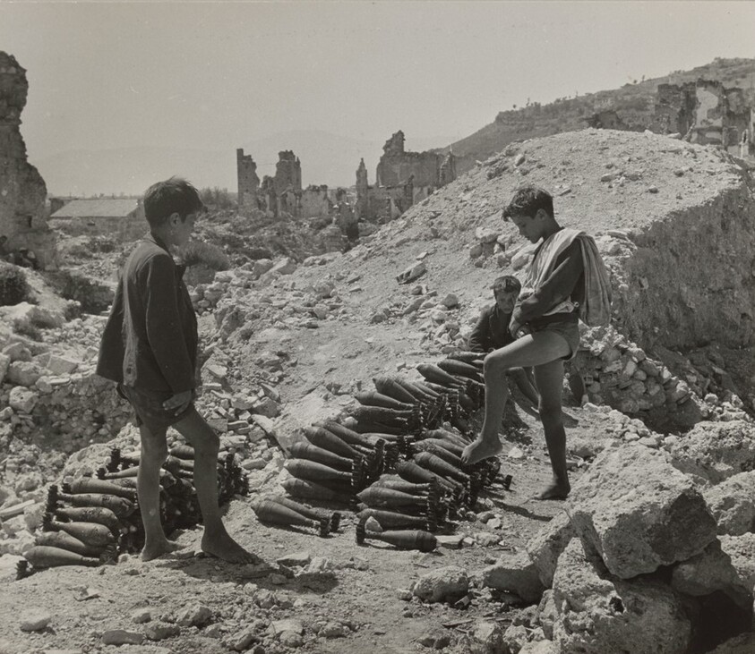 A collection of old mortar shells made from the ruins of Cassino, Italy