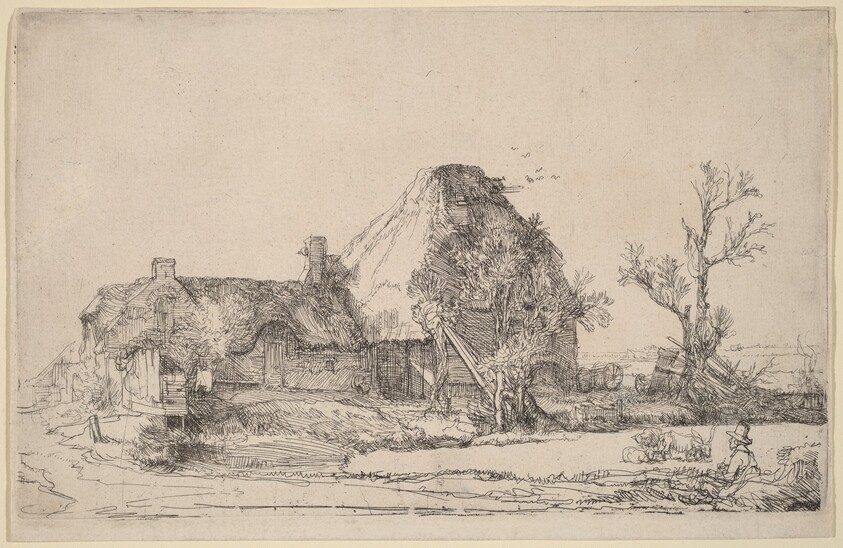 Cottages and Farm Buildings with a Man Sketching