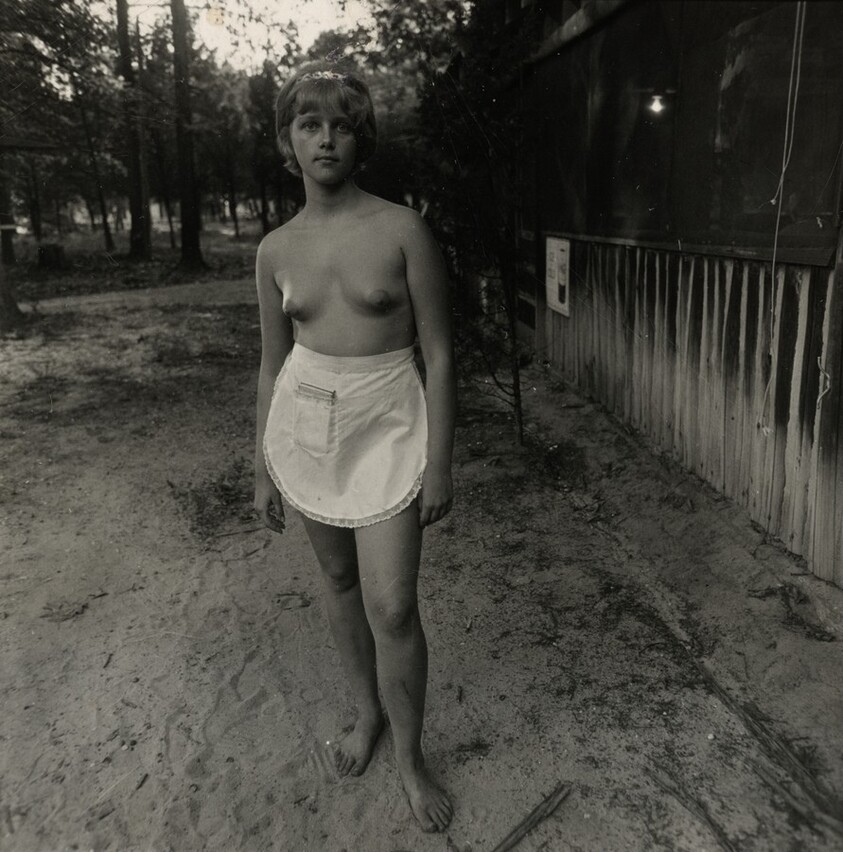 A young waitress at a nudist camp, N.J. 1963