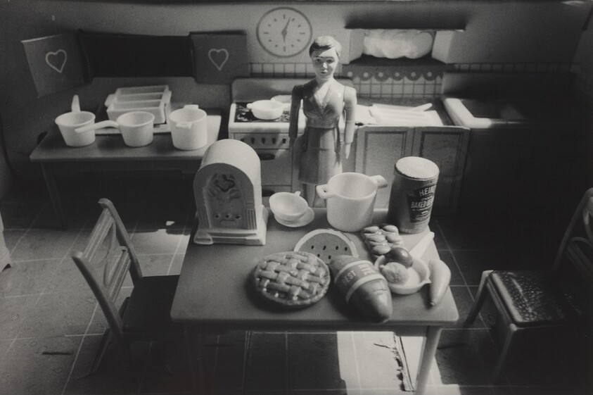 Woman/Purple Dress/Kitchen