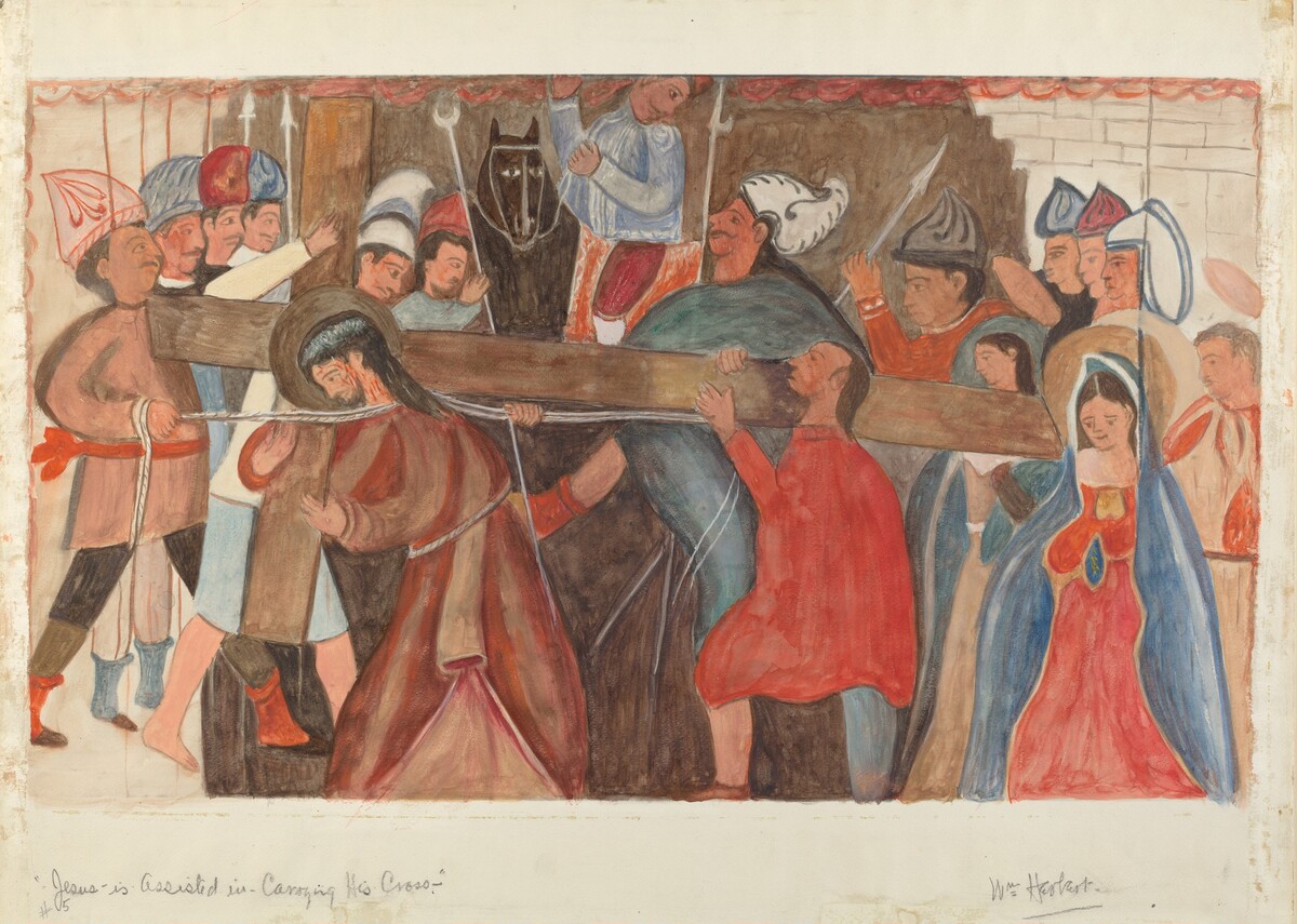 Station of the Cross No. 5: "Jesus is Assisted in Carrying His Cross"