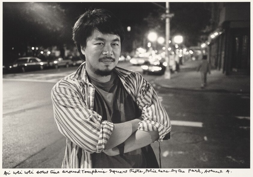 Ai Wei Wei sometime around Tompkins Square Riots, Police cars by the Park, Avenue A.