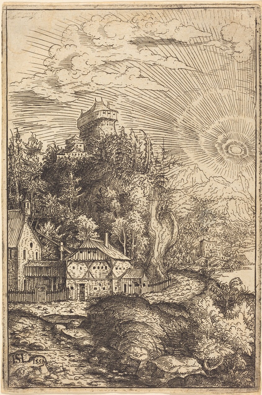 Landscape with a Castle and Radiating Sun