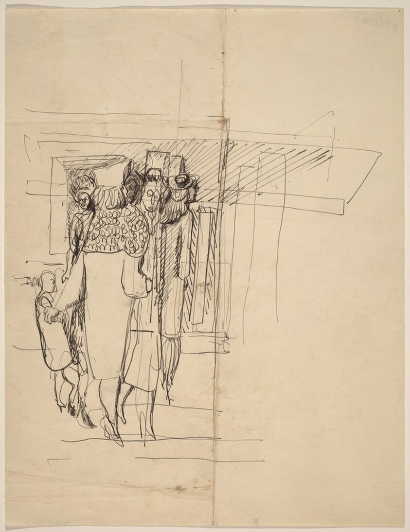 Stylishly Dressed Women Outdoors, One Holding the Arm of a Child