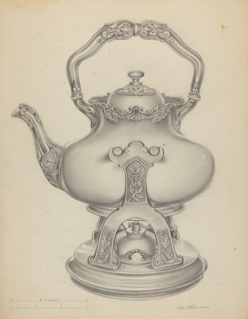 Silver Kettle with Lamp & Stand