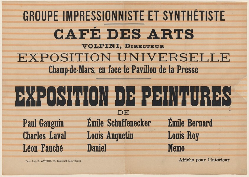 Poster for "L'Exposition de Peintures du Groupe Impressionniste et Synthétiste" at Café des Arts