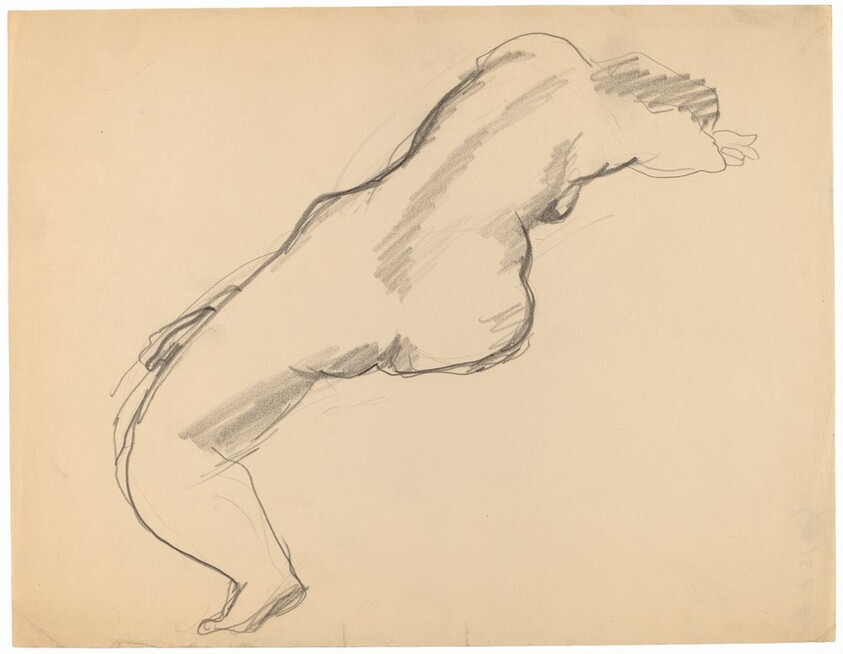 Seated Female Nude Seen from Behind, Leaning Right with Head Resting in Arms