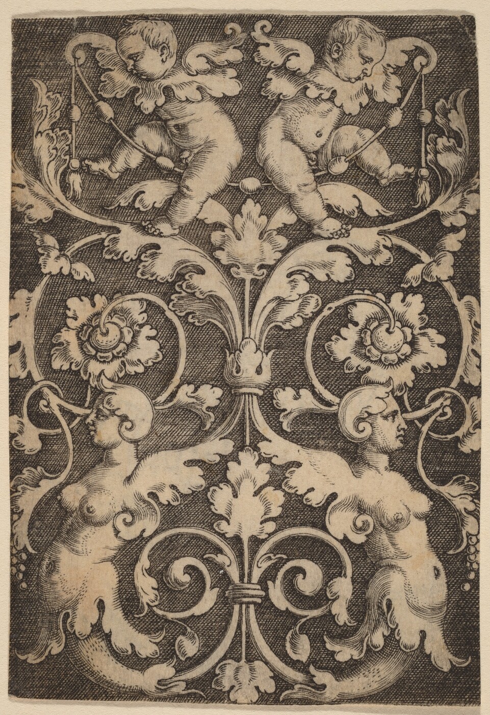 Upright Ornament with Two Sirens by Master of the Horse Heads