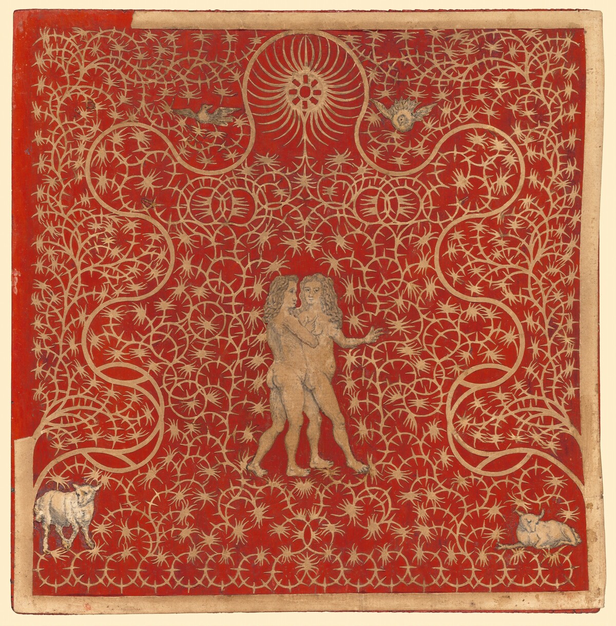 Adam and Eve in the Garden with Two Sheep and Two Doves