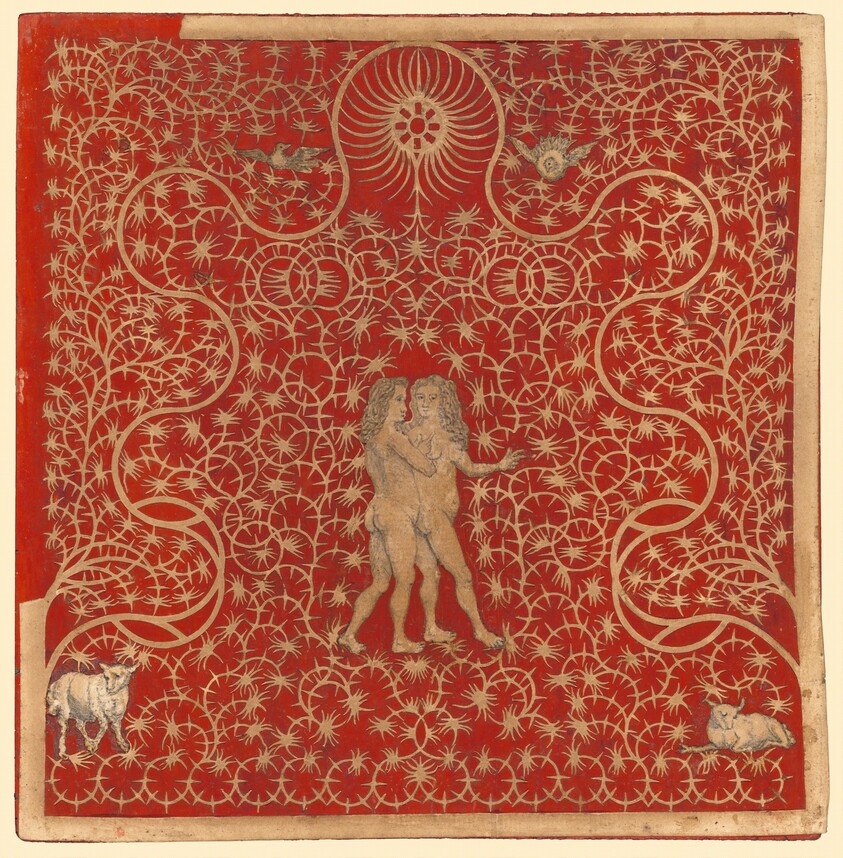 Adam and Eve in the Garden with Two Sheep and Two Doves