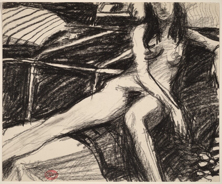 Untitled [female nude sitting with her right leg up]