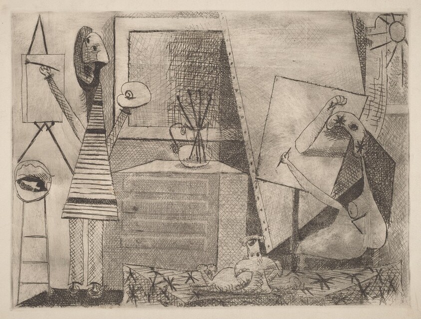 Two Artists with Dog (Lucille & Edgar)