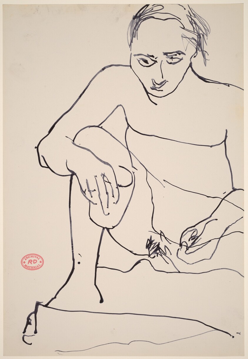 Untitled [seated female nude holding cup in right hand]