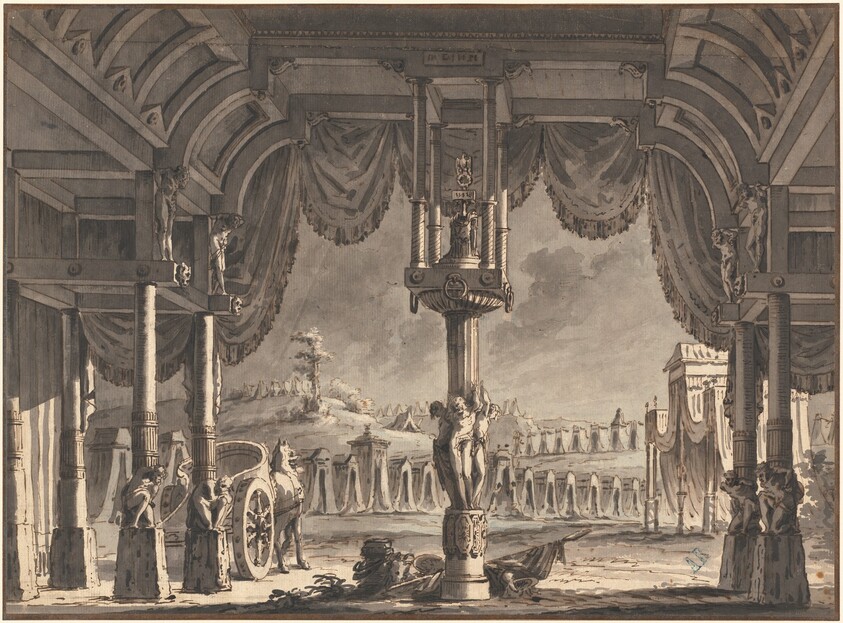 Stage Design of an Ancient Roman Encampment by Night (recto)