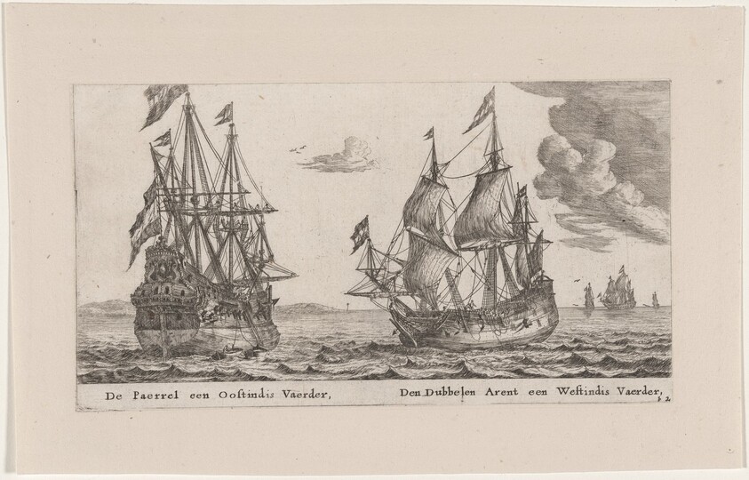 The "Parel" (Pearl), an East Indiaman and the "Dubbele Arent" (Spread Eagle), a West Indiaman