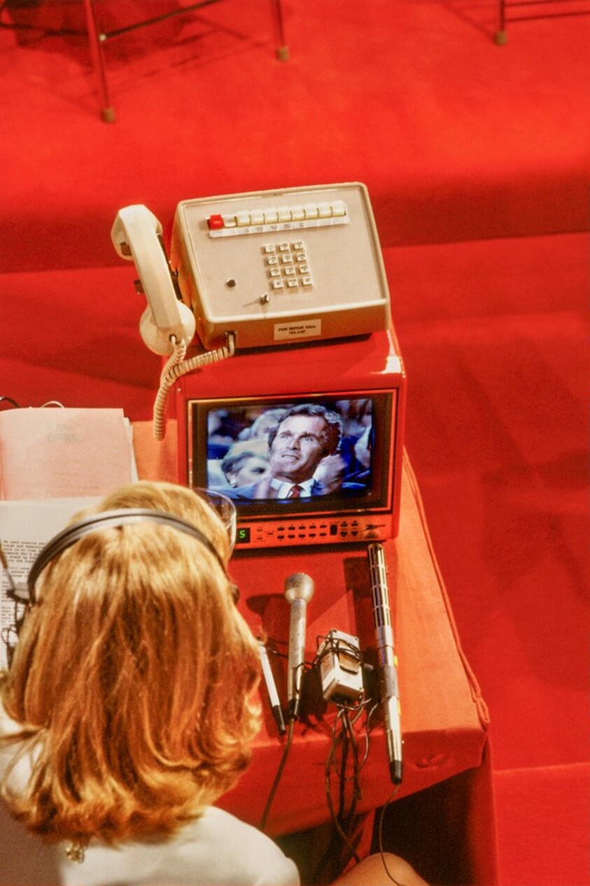 Diane Sawyer Watching George W. Bush on Screen at the Republican National Convention, New Orleans, Louisiana