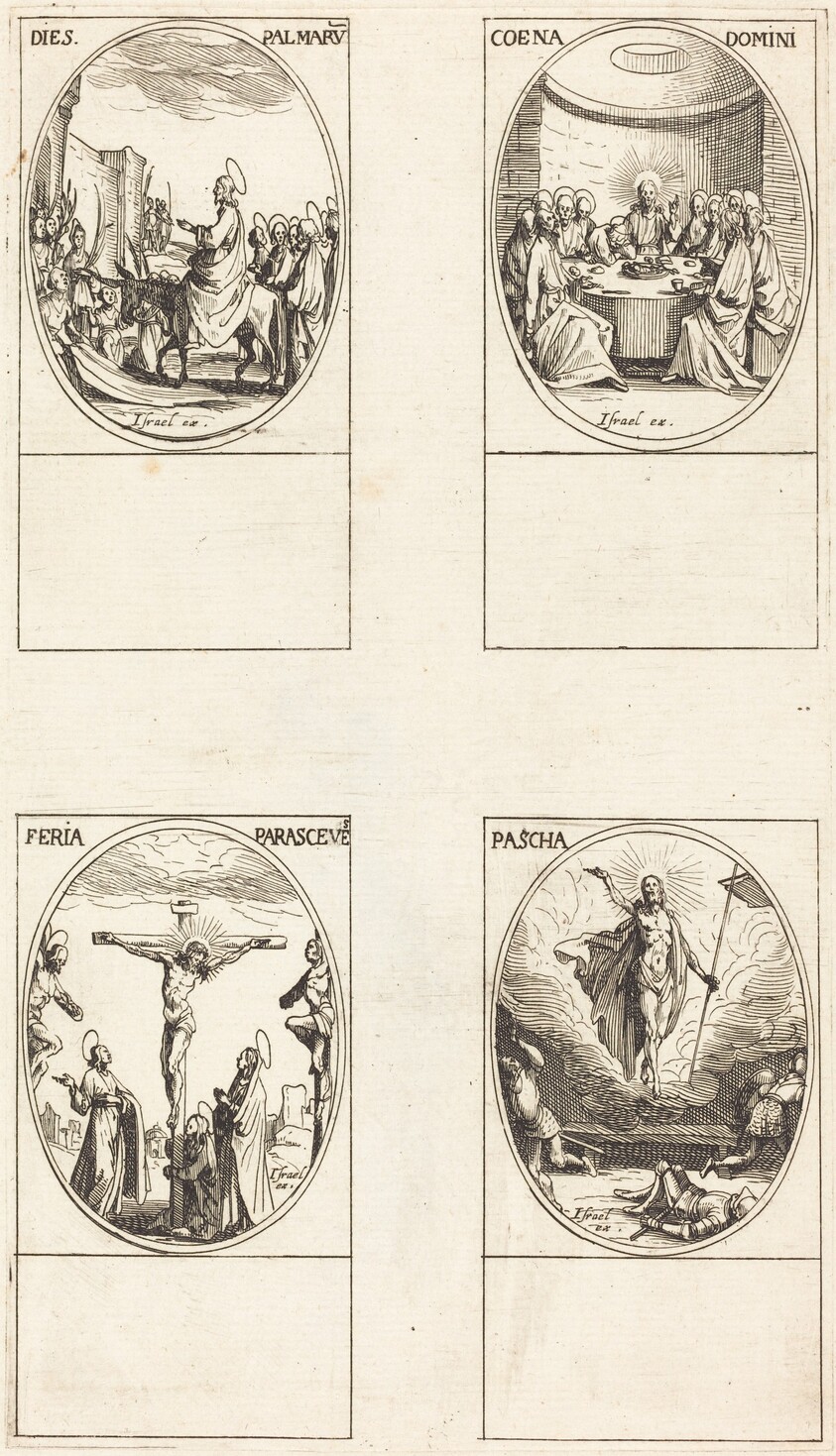Entry into Jerusalem; Last Supper; Crucifixion; Resurrection