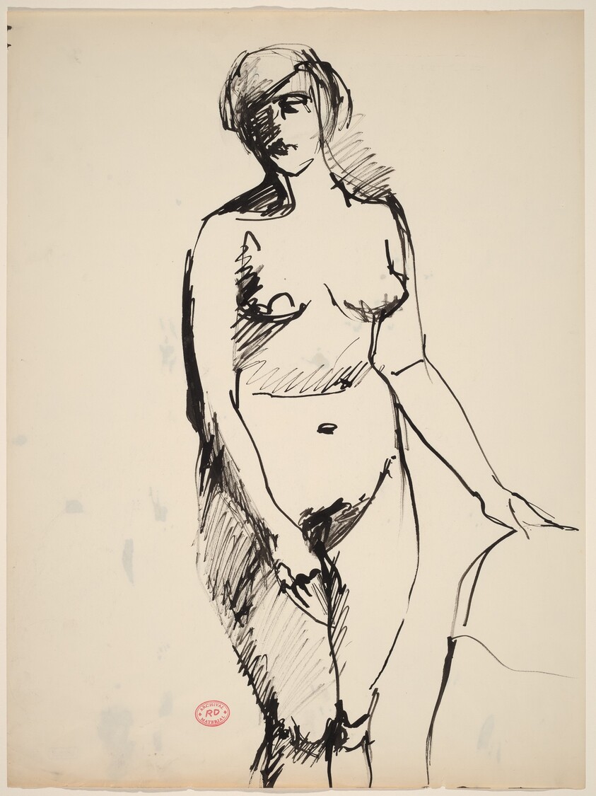 Untitled [standing nude with her her left hand on a support]