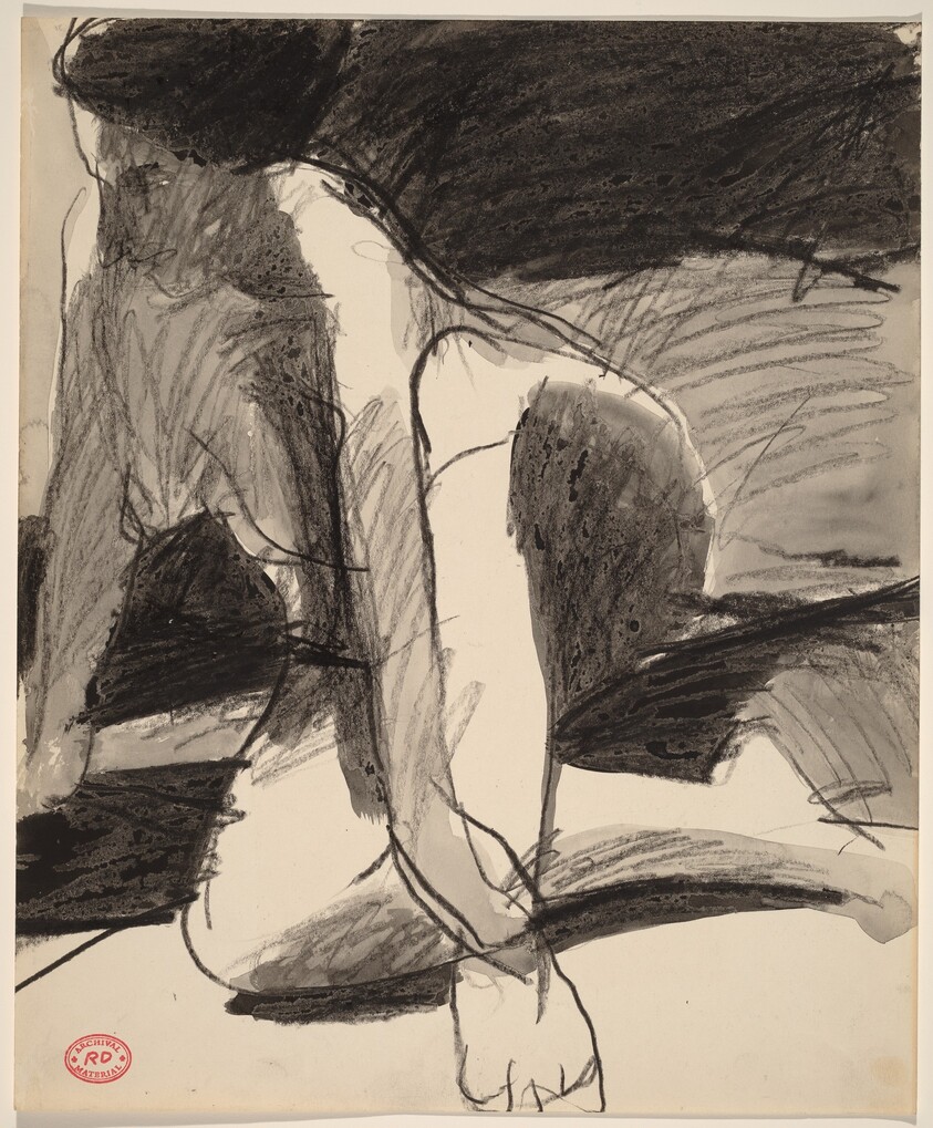 Untitled [female nude crossing her legs and holding her ankle]